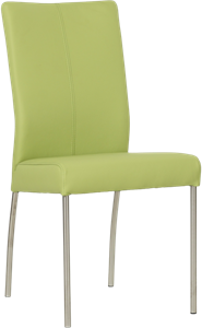 Felgroene leren moderne eetkamerstoel Comfort - poot rond rvs - Hermes Leer Lime (felgroen leer)