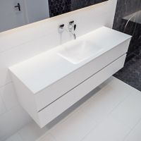 Mondiaz Vica Cloud badmeubel wit mat 150 cm 2 lades solid surface enkele spoelbak midden zonder kraangat