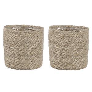 Mica Decorations Plantenpot - 2x stuks - rotan - bruin - plantenmand - 12x12cm