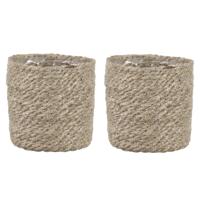Mica Decorations Plantenpot - 2x stuks - rotan - bruin - plantenmand - 12x12cm