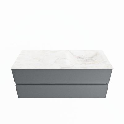 MONDIAZ VICA-DLUX 120cm badmeubel onderkast Plata 2 lades. Inbouw wastafel CLOUD rechts 1 kraangat, kleur Ostra.