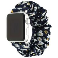 Apple Watch Nylon Scrunchie Band - Donker Blauw Bloemen - 44, 45, 46 & 49mm Apple Watch Nylon Scrunchie Band - Donker Blauw Bloemen - 44, 45, 46 & 49mm