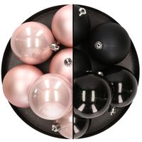 12x stuks kunststof kerstballen 8 cm mix van lichtroze en zwart