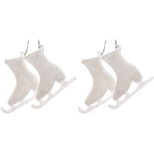 4x Kerstversiering hangdecoratie witte schaatsen 8 cm