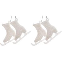 4x Kerstversiering hangdecoratie witte schaatsen 8 cm