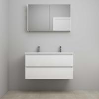 On-Line Badkamermeubelset - 100 cm - Voorgemonteerd - Acryl Wastafel - 2 Kraangaten - Spiegelkast - Hoogglans Wit