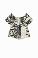 Blouse patch bloemen ruche - WHITE - XL Blouse patch bloemen ruche - WHITE - XL