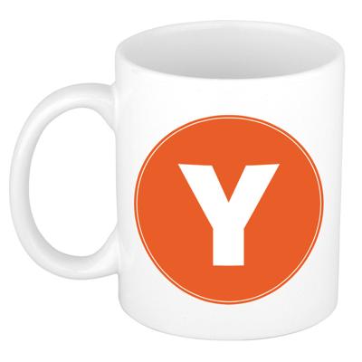 Koffie mok met de letter Y - beker - oranje - eerste letter van een voornaam - wit - 300 ml Koffie mok met de letter Y - beker - oranje - eerste letter van een voornaam - wit - 300 ml