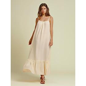 Dames Zoom Maxi Beige Mouwloos Effen / effen kleur Ruche Zomer Vastgebonden nek Casual / Dagelijks Vakantie XS S M