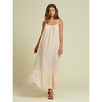 Dames Zoom Maxi Beige Mouwloos Effen / effen kleur Ruche Zomer Vastgebonden nek Casual / Dagelijks Vakantie XS S M - thumbnail