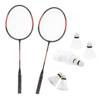 Badminton set rood/zwart met 8x shuttles en opbergtas - thumbnail