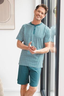 Heren shortama katoen grijsblauw