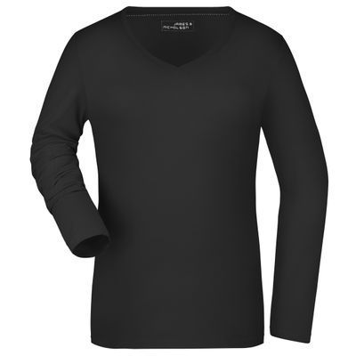Zwart dames v-hals shirt lange mouw