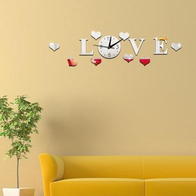 Creatieve liefde klok acryl Mirror DIY Wall Sticker(Silver)