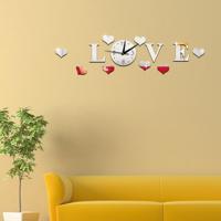 Creatieve liefde klok acryl Mirror DIY Wall Sticker(Silver)