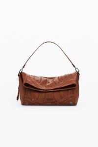 Middelgrote tas met borduursels in leerlook - BROWN - U