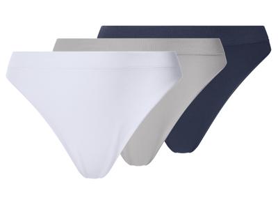 esmara Set van 3 geribde dames strings (Donkerblauw/grijs/wit, M (40/42))