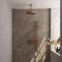 BRAUER Stripe Thermostatische Inbouw Regendouche - drukknoppen - SET 33 - 25cm douchekop - plafondarm - staaf handdouche - doucheslang - geïntegreerde glijstang - koper geborsteld PVD 5-GK-429