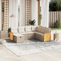 7-delige Loungeset met kussens poly rattan beige
