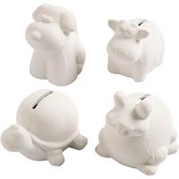 Creativ Company Dierenspaarpot, h: 7-10 cm, wit, 4 stuk/ 1 doos