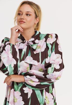 Yoek Satijnen blouse FIORITO | Bruin | Maat 42/44