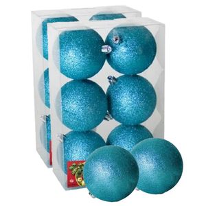 12x stuks kerstballen ijsblauw glitters kunststof 4 cm