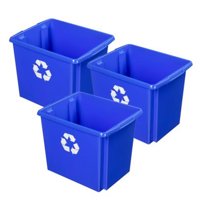 Sunware opslagbox - 3x - kunststof - 45 liter - blauw - 45 x 36 x 36 cm - opbergers - stapelbaar