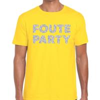 Foute party tekst t-shirt - geel - voor heren - met zilver glitters print - feestkleding