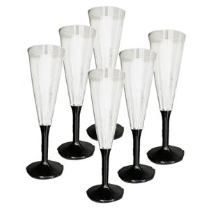 Prosecco/Champagneglazen - 24x stuks - transparant/zwart - kunststof - 165 ml