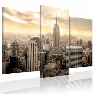 Schilderij - New York City - Ochtendgloren, Beige, 3luik, premium print