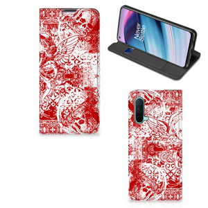 Mobiel BookCase OnePlus Nord CE 5G Angel Skull Rood