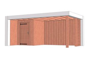 Trendhout Buitenverblijf Verona 575x335 cm - Plat dak model links - Combinatie 1- Plat dak- Onbehandeld lariks Douglas hout- Trendhout
