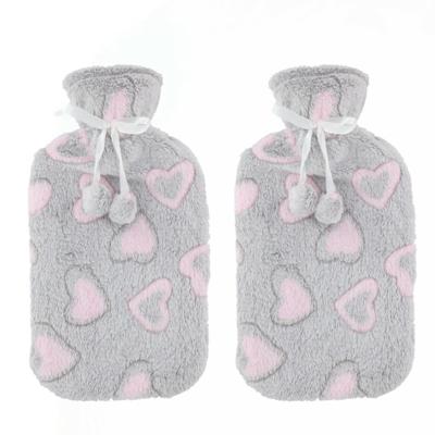 Warmwaterkruik - 2x - 2L - grijs/roze - met hoes - kruik - hartjes print Warmwaterkruik - 2x - 2L - grijs/roze - met hoes - kruik - hartjes print