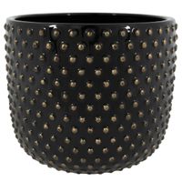 Ter Steege Plantenpot/bloempot Luxery Spike - keramiek - zwart - Bolletjes motief - D18 x H15 cm   - - thumbnail