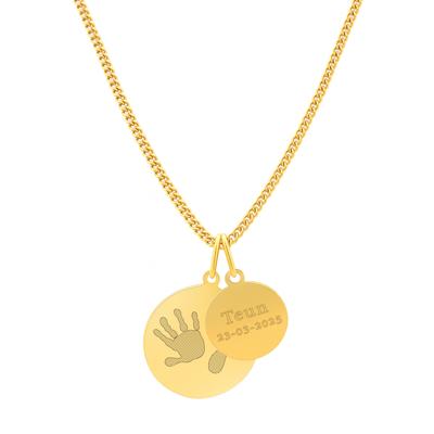 Hand- en/of voetafdrukken ketting met dubbele bedel - Stainless steel - Goud - Hand - , en voetafdruk