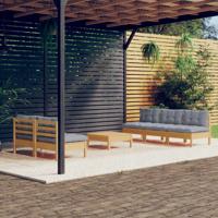 6-delige Loungeset met grijze kussens grenenhout