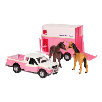 Kids Globe die-cast auto met paardentrailer roze, 1:32