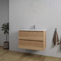 Adema Chaci Badkamermeubelset - 80x46x55cm - 1 keramische wasbak wit - 1 kraangat - 2 lades - eiken SW1212767/SW804531