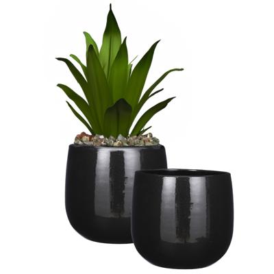 Mica Decorations Plantenpot/bloempot - 2x - keramiek - zwart - licht gevlekt - D29 x H25 cm