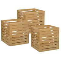 Fruitkisten opslagbox - 3x - open structuur - lichtbruin - hout - L31 x B31 x H31 cm - thumbnail