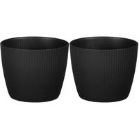 2x stuks plantenpot/bloempot kunststof zwart ribbels patroon - D16/H16 cm - Plantenpotten - thumbnail