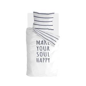 Walra - Dekbedovertrek Happy Wake Up - 140x220 - Wit | Blauw