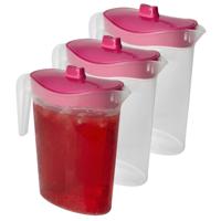Waterkan/sapkan met afsluitbare deksel in roze - 3x - 1,5 liter - kunststof - 9 x 21 cm