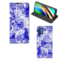 Mobiel BookCase Motorola Moto G9 Plus Angel Skull Blauw