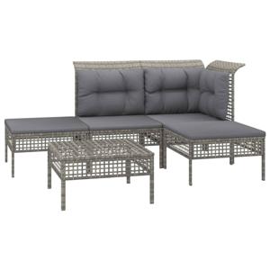 vidaXL 5-delige Loungeset met kussens poly rattan grijs