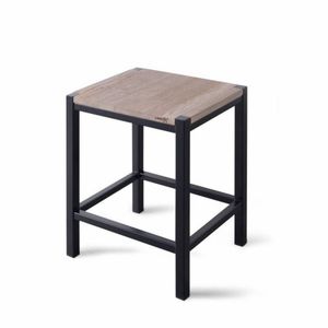 Badkamer Kruk LoooX Wooden Stool met Frame 35x30x45 cm Massief Eiken Old Grey Mat Zwart Looox