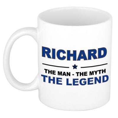 Richard cadeau mok - man myth legend - naam koffiemok / beker - wit en blauw - 300 ml
