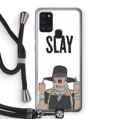 Slay All Day: Samsung Galaxy A21s Transparant Hoesje met koord