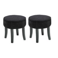 Atmosphera Zit krukje/bijzet stoel - 2x - hout/stof - zwart fluweel - D35 x H40 cm - Krukjes - thumbnail