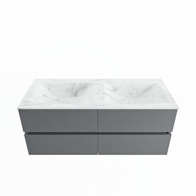 MONDIAZ VICA-DLUX 120cm badmeubel onderkast Plata 4 lades. Inbouw wastafel CLOUD dubbel zonder kraangat, kleur Opalo.